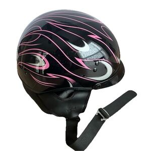 DOT MAX 55S Women’s XS Motorcycle Helmet Black Pink Flames EXCELLENT CONDITION